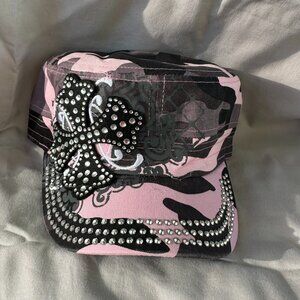 Hat~Rhinestone~Short Cross~Cadet style~adjustable velcro back